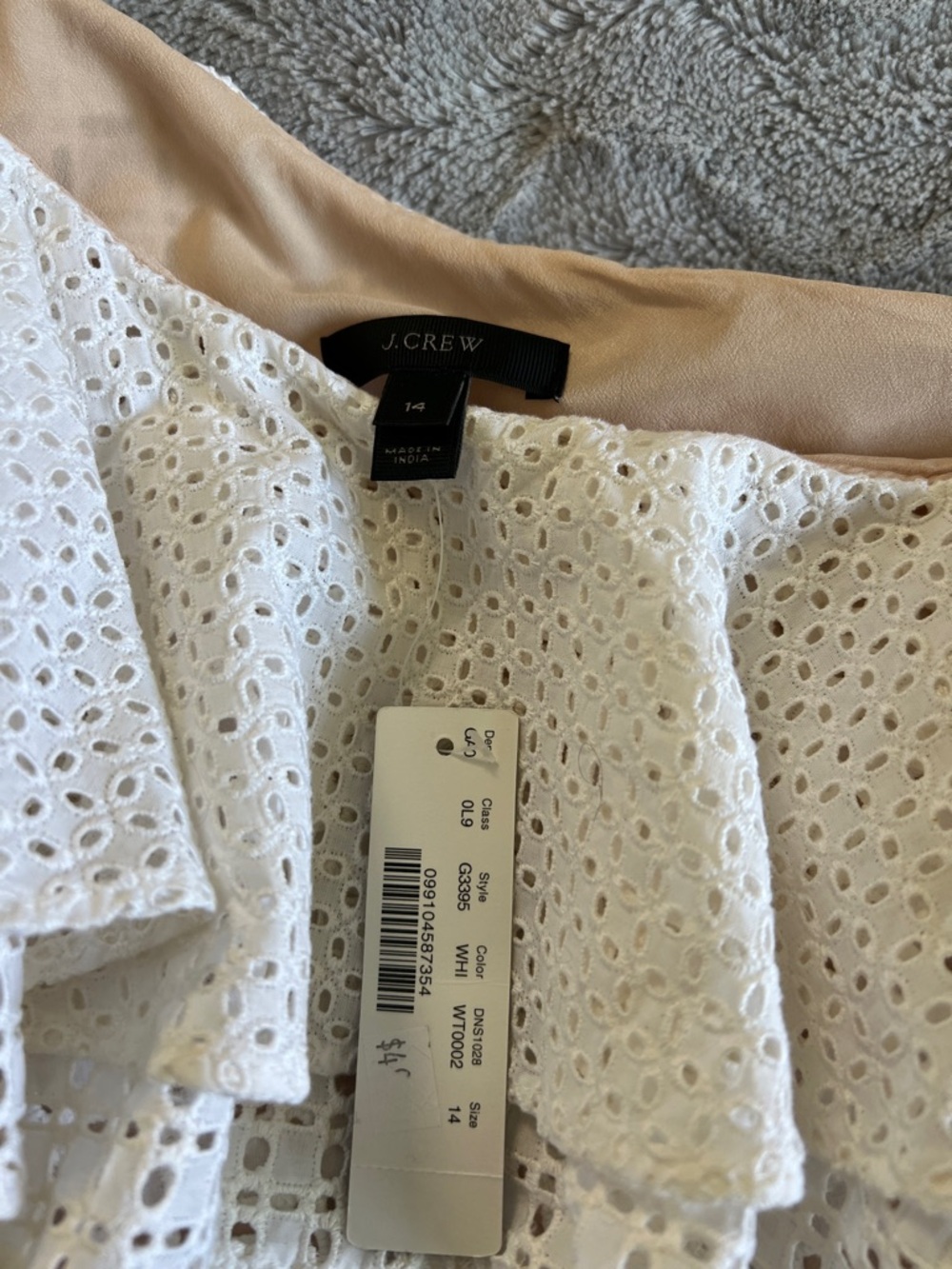 J. Crew White Eyelet Blouse with Blush Lining 14